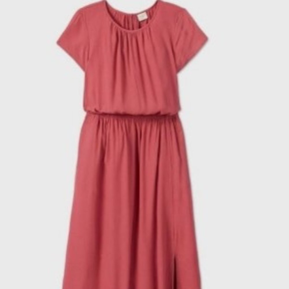 A New Day Dress Cinched Waist Short Sleeve Pink